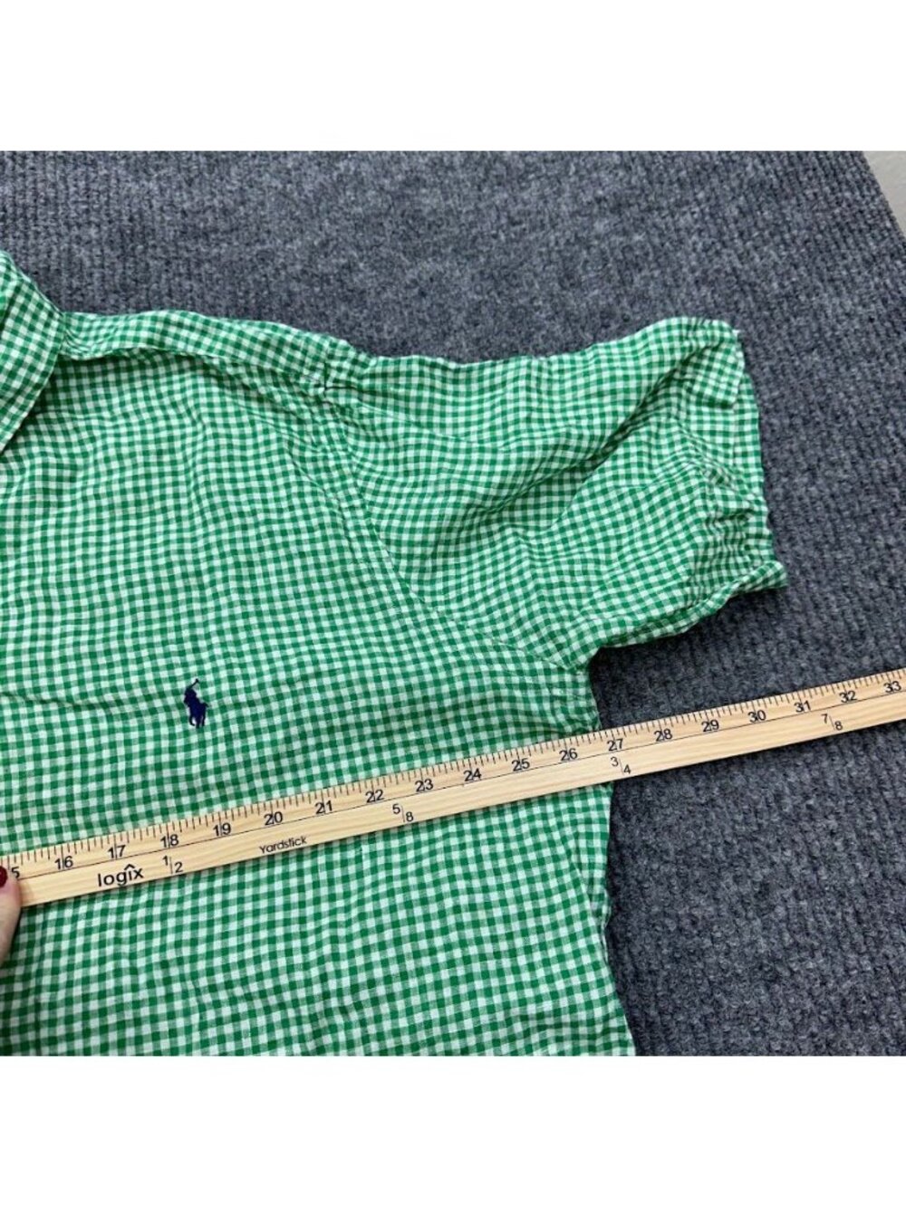 Ralph Lauren 100% Linen Classic Fit SS Button Up Green Gingham Plaid Mens Sz XLT - Picture 6 of 8